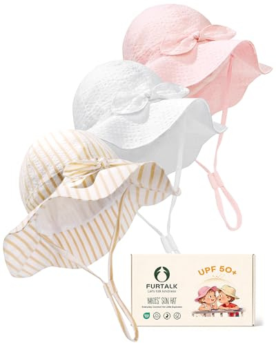 FURTALK 3 Pack Baby Sun Hat Toddler Beach Hat Girls UPF 50+ Wide Brim Infant Kids Summer Adjustable Sun Protection