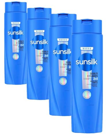 Sunsilk, Shampoo 2in1 Sciolti e Fluenti, Shampoo e Balsamo per Capelli Leggeri e Brillanti, Formula Arricchita con Nutri-Light Complex, 250 ml (Confezione da 4)