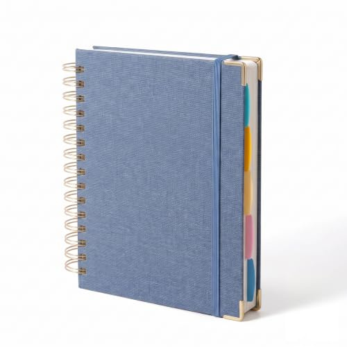 STAWINK Cuaderno A5 con Separadores, 150 Hojas/300 Páginas, Libreta | Tapa dura de PU efecto lino, papel crema 100 g/m², rayado 7 mm, espiral, bolsillo interior y cierre elástico