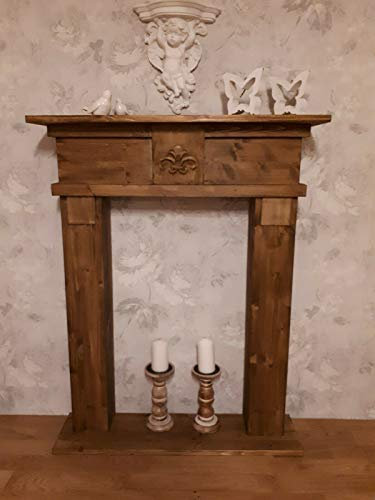 Wolkenstube Chimenea decorativa marrón antigua, consola de chimenea, borde marrón (70 cm de ancho)