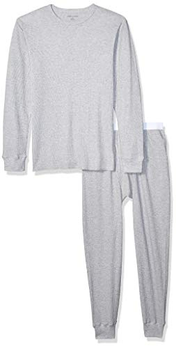 Amazon Essentials Men's Slim Fit Thermal Long Johns Underwear Set, Breathable Waffle Knit for Cold Weather Wear, Heather Grey, Large