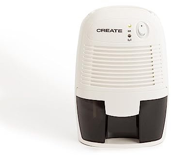 CREATE/DRYPLUS 500 / Mini déshumidificateur 500ml Blanc/Petit et pratique, Indicateur LED, Système Peltier, Ultra-silencieux et facile à utiliser, Système d'arrêt automatique, 22W