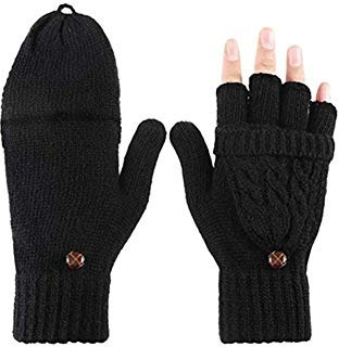 Bkrdty Damen Handschuhe Fingerlos Fingerlose Fäustlinge mit Geknöpfte Daumenabdeckung für Damen Mädchen