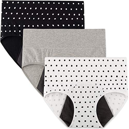 INNERSY Perioden Unterwäsche Damen Menstruation Slip Inkontinenz Unterhosen 3er Pack (48, 2 Punktdruck/1 Grau)