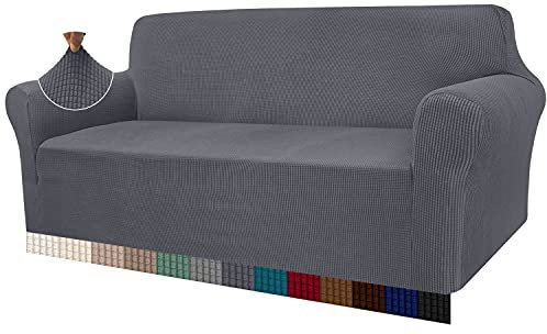 Granbest High Stretch Sofa Covers 3 Seater Super Soft Stylish Couch Covers for Dogs Pets Cats Jacquard Spandex Non Slip Sofa Slipcover for Living Room Furniture Protector (3 Seater, Gray)