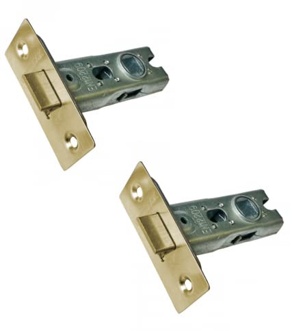 UAP 65mm Tubular Door Latch with Square Corners - 2-Pack Stainless Steel Internal Door Lock Set with Strike Plate & Fittings for Home, Office & Commercial Use (2 Pack, 65mm, Evershine Brass)