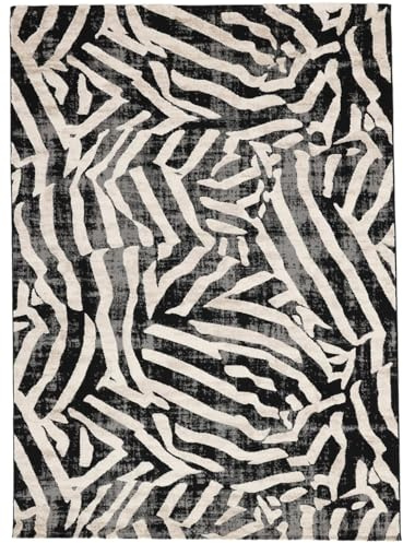 RugVista Nalori Matta, 240 x 340 cm, Svart/Beige | Moderna, Rektangulär, Medellång lugg, Endast kemtvätt, Oeko-Tex 100, Vardagsrum, Matsal, Sovrum