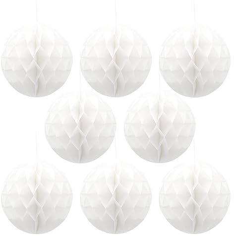 Ruidee 8 Pieces Paper Honeycomb Balls Tissue Paper Flower Balls Party Backdrop Decoration for Weddings, Birthday Parties, Baby Showers(8in/White)