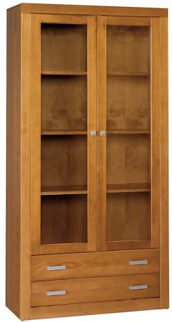 MOBLIT Vitrina 2 Puertas Y Dos cajones, Serie Kalpe. Medidas 200X100X37 (Alto-Ancho-Fondo). Realizada en Madera de Pino Macizo. (Cerezo)