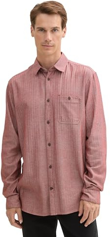 TOM TAILOR 1042662 Camicia, 36010-burgundy Herringbone Chambray, XXL Uomo