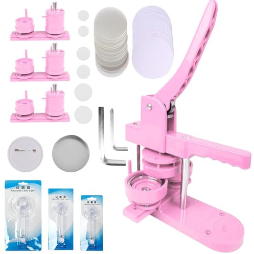LetCart Buttonmaschine Abzeichen Button Maker DIY Badge Press Machine, DIY Pin Buttons Maker Maschine 25mm/32mm/58mm Buttons-Presse mit 300 Stück Button-Teilen(Rosa)