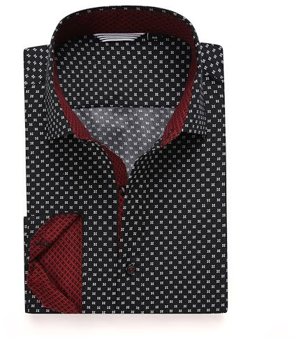 Alex Vando Mens Printed Dress Shirts Long Sleeve Regular Fit Button Down Shirt,Black,XL