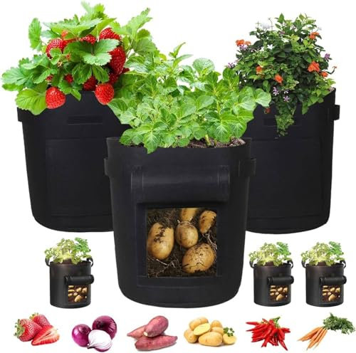 SunStream Lot de 6 Sac de Plantation Carotte 7 Gallons 30L Sac Geotextile Respirant Sac Pomme de Terre Plantation en Non Tissé Sacs à Plantes pour Plantes Tomate Fraises en Jardin Balcon Terrasse