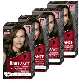 Brillance Intensiv-Color-Creme 878 Dunkles Aschbraun (4x 170 ml), dauerhafte Haarfarbe mit Diamant-Glanz und Pflege-Conditioner, Coloration für 10 Wochen Farbintensität und 100% Grauabdeckung