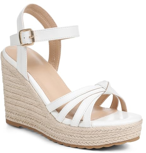 mikarka Sandals for Women 2026: Comfortable Wedge Platform Sandals Women - Braided Espadrilles for Women Ankle Strap Open Toe Wedges Heels Beach Sandals Summer Shoes White, US Size 6.5