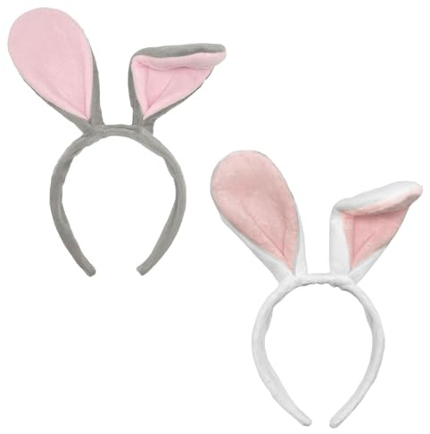 UILYNIU 2 Piezas Diadema de Orejas de Conejo de Felpa Diademas de Conejo para Adultos Niños, Disfraces Animales para Pascua Halloween Fiestas Temáticas Cosplay Carnaval Lema Fiesta