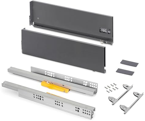 Emuca - Extern låda Vertex Push Sincro, 3D-reglering kök lådlöpare, H 178 mm, 40 kg, djup 350 mm, stål, antracit grå