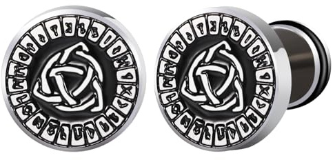 JewelryWe Boucles d'Oreilles Homme Viking: Faux Plug Clous d’Oreilles en Acier Inoxydable Noeud Celtique avec Symboles Runiques, Style Nordique Punk, Cadeau Original Anniversaire