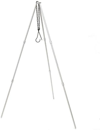 RichVibe Portátil al aire libre Camping trípode Stand Aleación de aluminio Estante colgante Camping Equipo de cocina para barbacoa Grill Negro Plata (Plata)