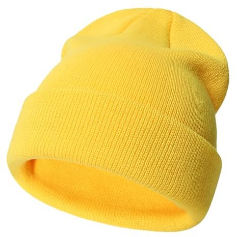 TUANMOZI Bonnet en tricot pour garçons et filles - Confortable - Classique - Automne - Hiver - Chaud - Tricot - Pour enfants de 2 à 10 ans, jaune, 2-10 Jahre