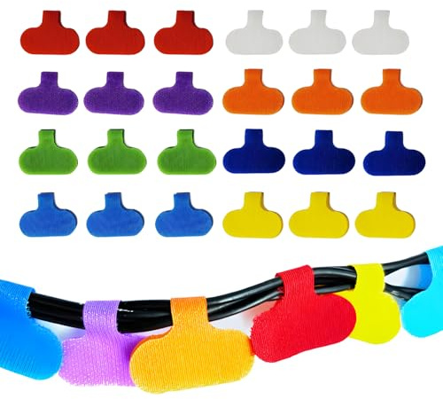 24 Pcs Multi-Color Reusable Cable Tags for Easy Identification and Organization of Wires and Cords（8 Colors）
