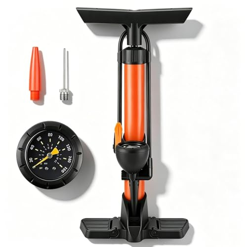 Zencantorous Pompa per Bicicletta, Pompa da Pavimento per Bici con Manometro, Pompa ad Aria per Bicicletta, per Valvole Presta e Schrader, Alta Pressione 160 PSI, per Bicicletta, Moto, Arancione
