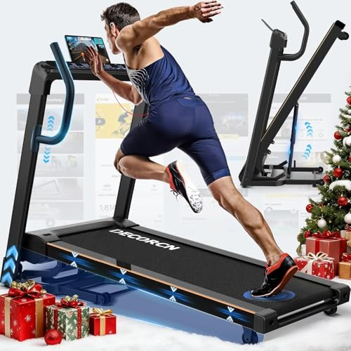 Decorcn Cinta de Correr Plegable, 150kg Carga con Inclinación para Casa | Motor 4,5CV, 20 niveles de inclinación, velocidad 16 km/h. Estructura resistente soporta 150kg, diseño plegable uso doméstico