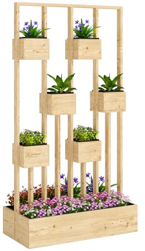 Outsunny Aiuola rialzata con griglia rampicante Cesti, Cassetta per piante in legno Vaso da fiori, 90 x 45 x 170 cm per giardino balcone terrazza, Vaso da fiori per piante rampicanti Piante in cesto,