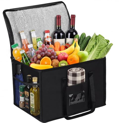 ChioSun 40L Large Foldable Cooler Bag, Reusable Insulated Food Delivery Bag | Durable Picnic Bags with Padded Handles - Insulated Bags for Picnic, Beach, Travel, Camping, BBQ & Grocery Food Shopping