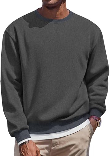 COOFANDY Men's Sweatshirts Crew Neck Fleece Jumper Dark Grey Heather M
