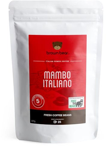 Strong Espresso Dark Roast Coffee Beans 227g - Strength 5 - Mambo Italiano Blend - Brown Bear Coffee - Suitable For All Machines -Donation to Free The Bears