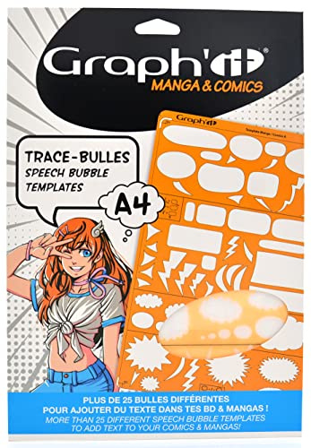 Graph'it - Trace-bulles - Modèle A pour Manga et Comics - Plus de 25 Bulles Différentes - Bords Gradués - Acrylique Transparent Souple - Format A4