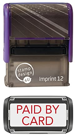 Stamp Design 4U Imprint 12 RED 48 x 18mm Self-Inking Rubber Stamp - Paid by Card in Red Ink