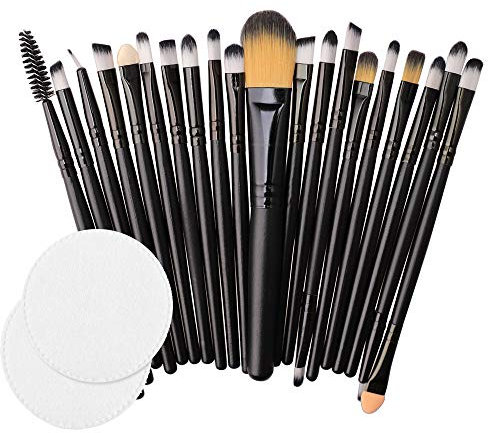 20 Stücke Make Up Pinsel Set Schminkpinsel Lidschattenpinsel Erröten Pinsel Foundation Lippenpinsel Mit Pinselreiniger Tasche verblender Schwamm und Geschenkbox schwarz