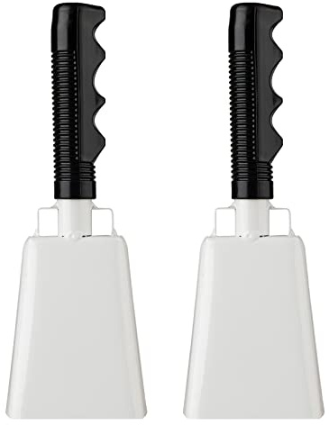Cowbells 2pcs,Steel Cow Bell 8 inch with Handle,Cheering Hand Bell for Sports Events,Football Games,Party,Farm,Hand Chimes Percussion Musical Instruments. (8 inch, White)