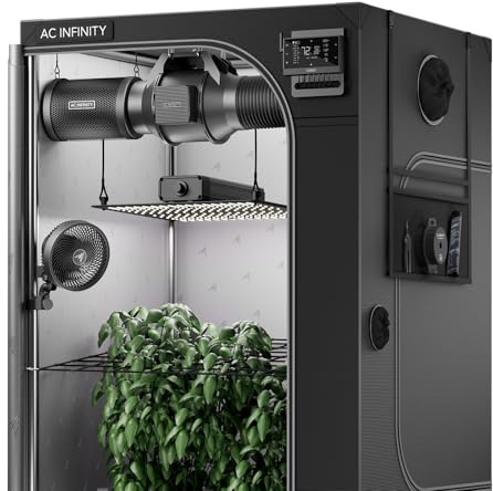 AC Infinity Advance Grow Zelt-System 120 x 120 x 200 cm – 4-Pflanzen-Growset mit WLAN-Steuerung, automatisierter Belüftung und Vollspektrum Samsung LM301H LED Grow Light, 2000D Mylar-Zelt