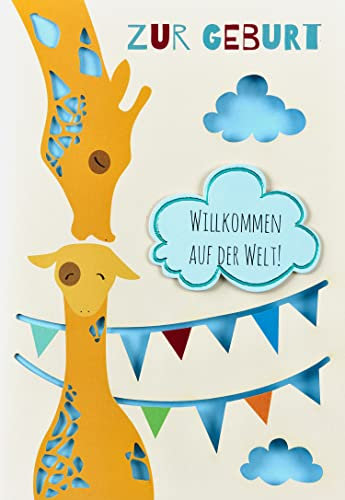 Perleberg Geburtskarte mit Giraffen-Motiv - Lifestyle-Collection - hochwertige Karte zur Geburt für Mädchen & Jungen - Liebevolles Geschenk zur Geburt mit passendem Umschlag - 11,6 x 16,6 cm
