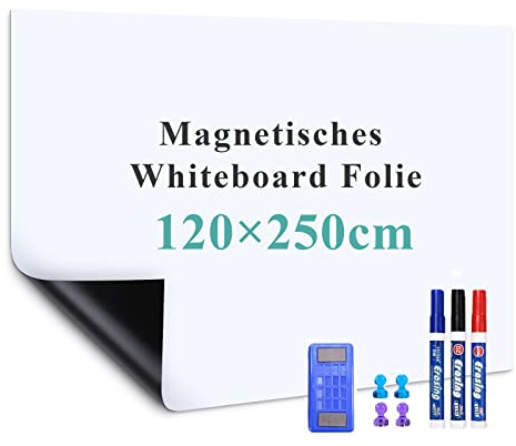 Warasee Lavagna Bianca Adesiva Cancellabile, 120 x 250 cm Lavagna Magnetica da Parete, Applica a Bambini/Frigo/Cucina, Includere Pennarelli, Cancellino, Magneti per