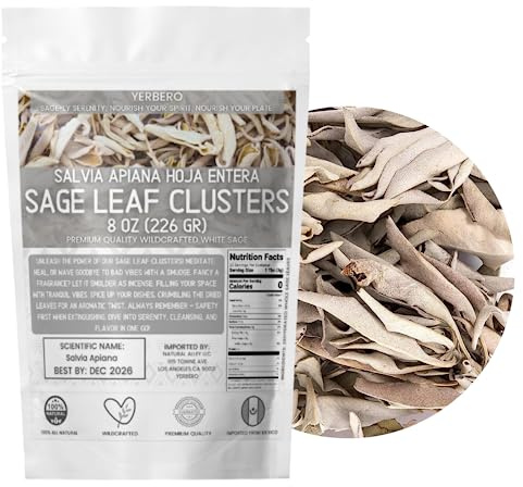 Yerbero - Premium White Sage Cluster 8oz (226g) | Hoja De Salvia Blanca Entera | Salvia officinalis | Sanctification, Purification, Metaphysical, Wicca.