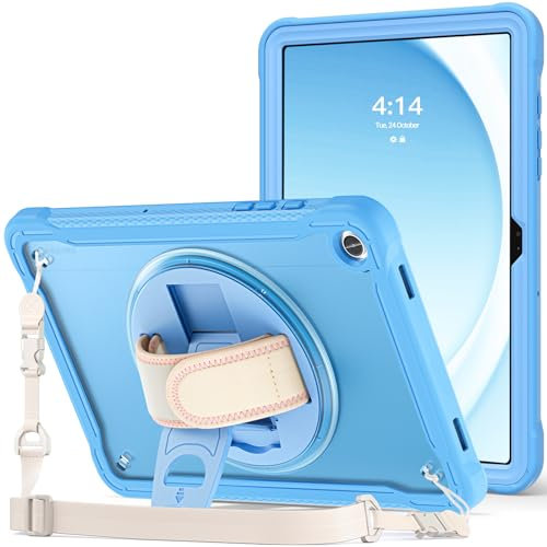 ProCase Kids Case for Galaxy Tab A9 Plus/A9+ 11 Inch 2023 (SM-X210/X215/X216/X218), Heavy Duty Shockproof Rugged Protective Case Cover with Pen Holder Hand Shoulder Strap Kickstand -Blue