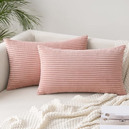 Slozzi 2er Set Kordsamt Kissenbezug Rosa 30x50cm Kissenbezüge Kissenhülle Sofakissen Dekokissenbezug Couchkissen Weich für Sofa Schlafzimmer Wohnzimmer Balkon
