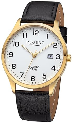 REGENT Herren Armbanduhr Analog Lederarmband schwarz URF1417 Analoguhr