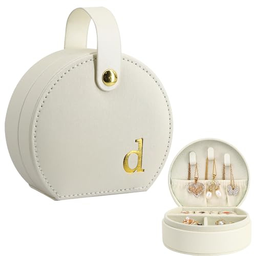 COLLECTIVE HOME - Travel Jewelry Case, Elegant Half-Moon Design with Gold Monogram, Detachable Handle, Personalized Accessory Organizer, Gift for Fashion-Forward Women and Teens (d)