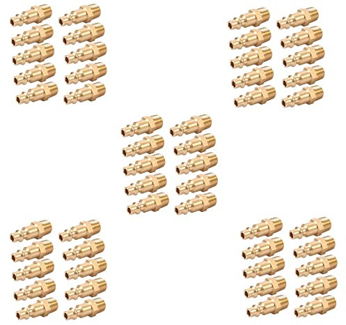 TsoLay Messing 1/4 Npt Luft Schnell Anschluss Adapter, Luft Kupplungs Stecker Kit, Luft Kompressor Anschlüsse 50 Stück (Npt Stecker)