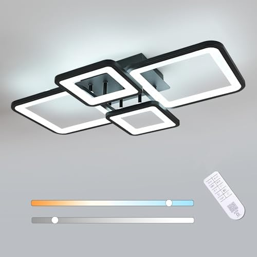 Toolight Lámpara de Techo LED Regulable, 54W Plafon Led Techo Salon Rectangular con Mando a Distancia 3000K-6500K, Luz de Techo para Salón Dormitorio, Negro 62CM