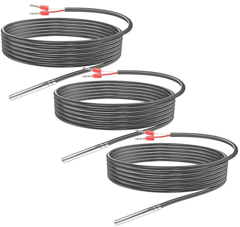 Vegena 3 Stück Pt1000 Temperatursensor, Digitaler Temperaturfühler, Pt1000 Temperaturfühler Mit Pvc-Leitung Kabelfühler Temperatursensor Edelstahlrohrsonde Für Temperaturüberwachung(Grau, 3 Meter)