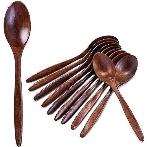 Nagoyuki Cucchiai di Legno, Set di 10 Pezzi, Cucchiai da Tavola in Legno Naturale A Manico Lungo per Mangiare, Mescolare e Cucinare - 7,3 Pollici