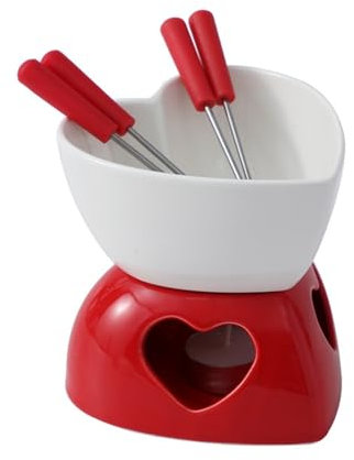 KANLVU Set à Fondue Au Chocolat CréAtivité Céramique Appareil Fondue Chocolat Diy Set à Fondue Au Fromage Dessert Fromage Service à Fondue Avec 4 Fourchettes(Red+White)