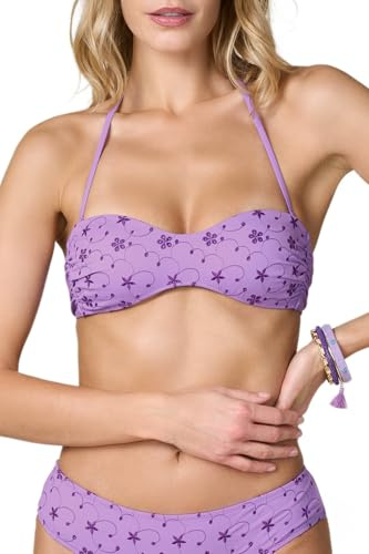 Goldenpoint Donna Costume da Bagno Sangallo Double - Parte Alta del Bikini - Fascia con Imbottitura Removibile e Spalline Removibili in Microfibra e Pizzo Tinta Unita Sangallo Taglia 4B Colore Viola