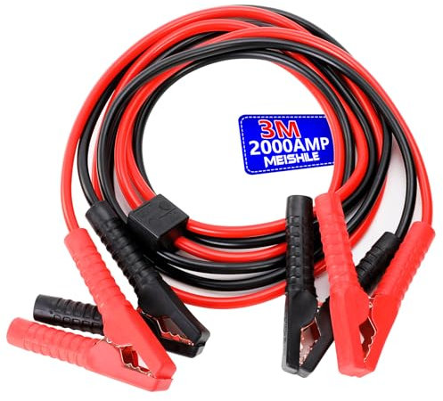 Cavi Batteria Auto, 2000A Cavo Di Avviamento, Cavi per Batteria Auto, Cavi Auto Batteria, Cavi Di Avviamento per Batteria Auto per Auto, Camion, Rame-Per Un Avviamento Sicuro Ed Efficiente (3M)
